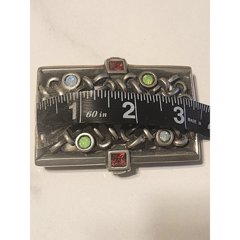 Vintage Silver Tone Multi Color Crystal Interwoven Belt Buckle Metalwork